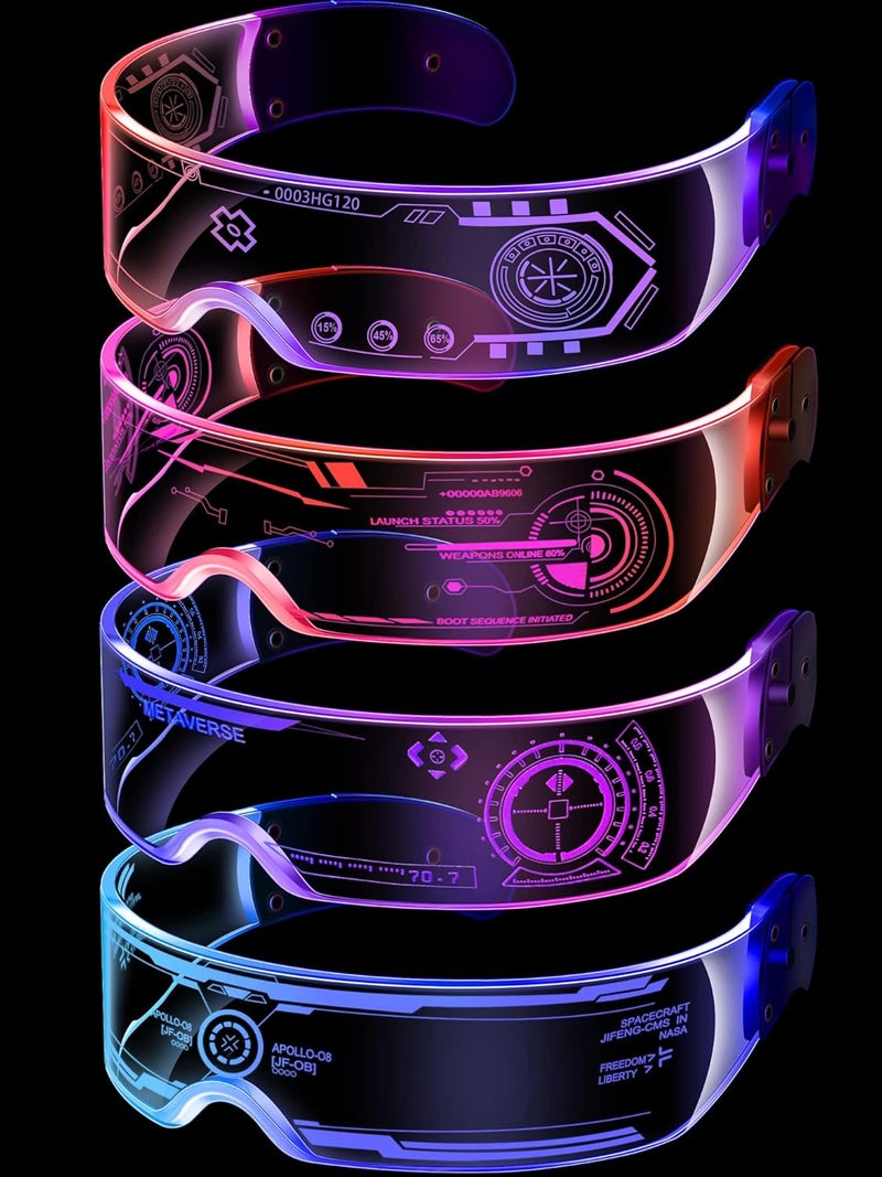 TOODOO 4 Pairs LED Visor Glasses Light up Glasses Futuristic Luminous Rave Glasses 7 Colors 4 Modes for Club Christmas Party - Image 2